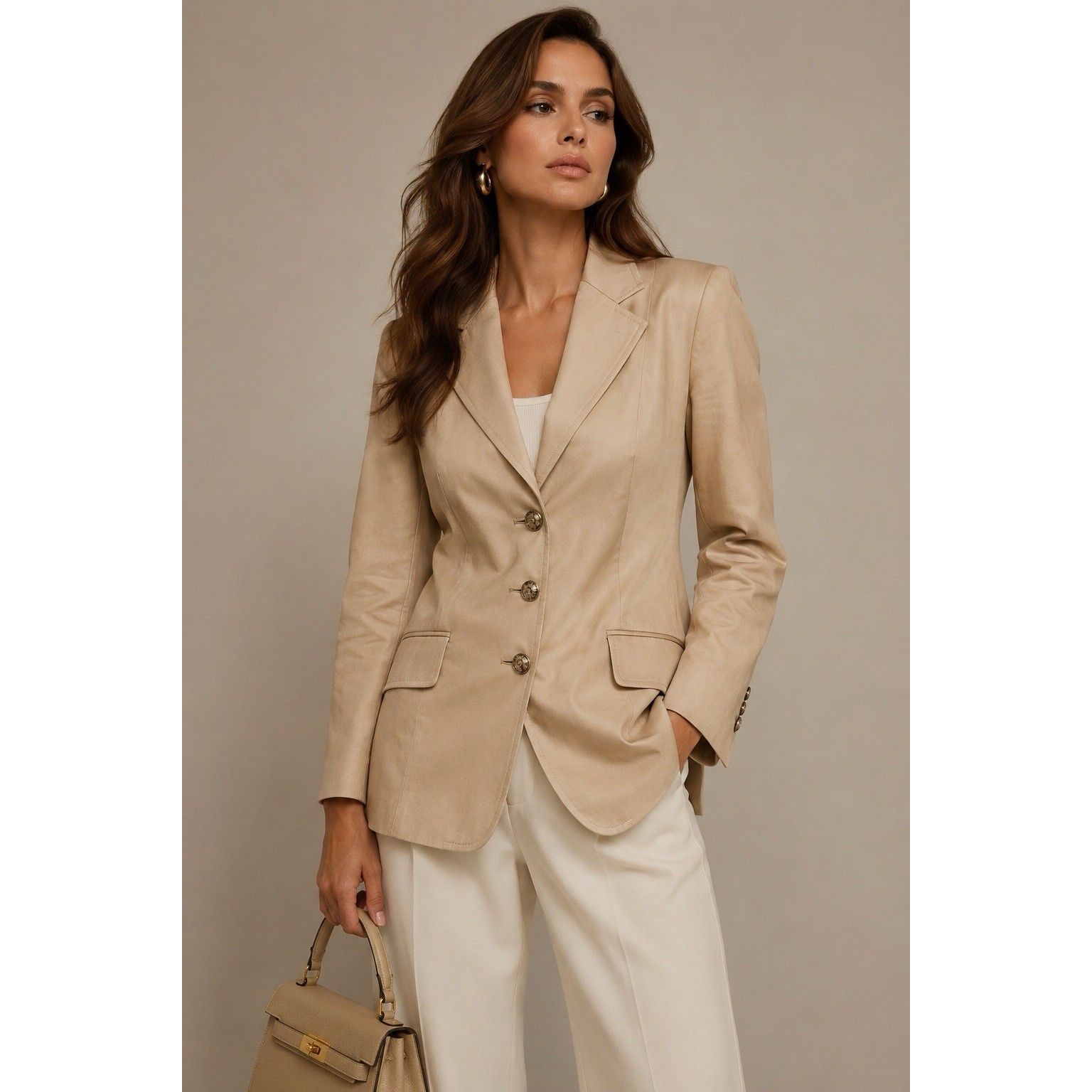 Escada Margaretha Beige Silk Cotton Blazer Jacket Germany 44 Us 12 Vintage